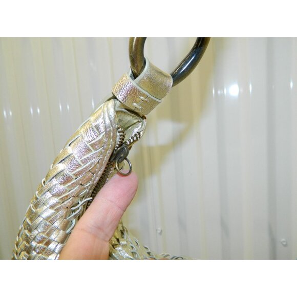 Cole Haan Genevieve Top Zip Hobo Metallic Gold Woven Leather Shoulder Bag - Picture 7 of 16